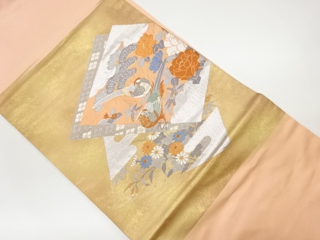 JAPANESE KIMONO / VINTAGE NAGOYA OBI / WOVEN AUTUMN FLOWERS & SHIKISHI PATTERN